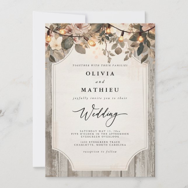 Invitación Boda de florecimiento de Woodland Rustic (Anverso)