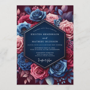 Invitación Boda de florecimiento enjoyado de la Marina