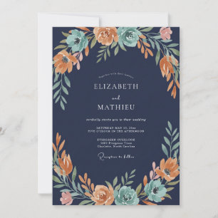 Invitación Boda de florecimiento floral naranja verde