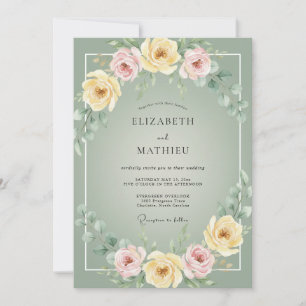 Invitación Boda de florecimiento floral suave en verde salvia