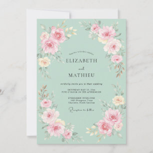 Invitación Boda de florecimiento floral suave verde menta