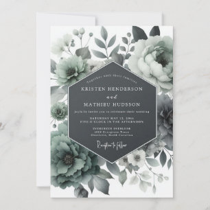 Invitación Boda de florecimiento malhumorado de verde ceniza