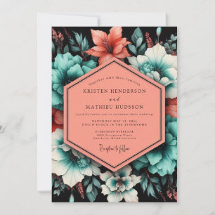 Invitación Boda de florecimiento poético turquesa
