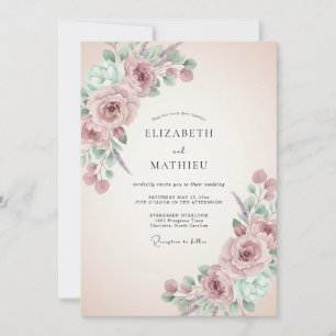 Invitación Boda de florecimientos pictóricos rosa polvoriento