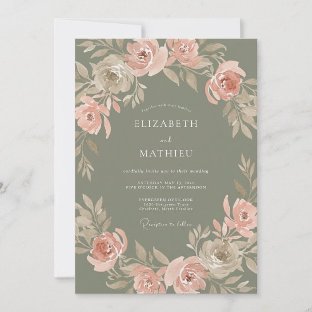 Invitación Boda de Florencia Elegante Verde Salvia (Anverso)