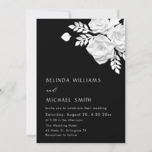 Invitación Boda de flores 3D en blanco y negro
