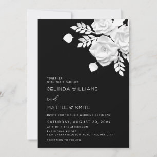 Invitación Boda de flores 3D en blanco y negro