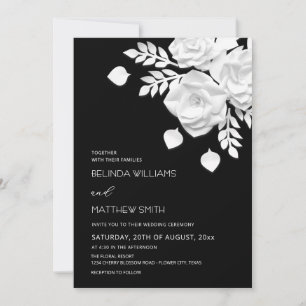 Invitación Boda de flores 3D en blanco y negro