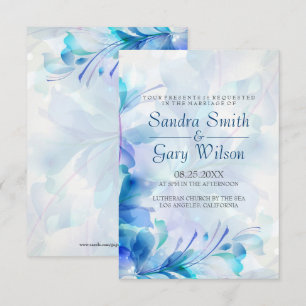 Invitación Boda de flores abstractas azules y púrpuras
