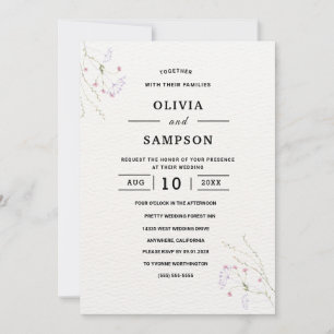Invitación Boda de flores acuarela minimalistas blancas