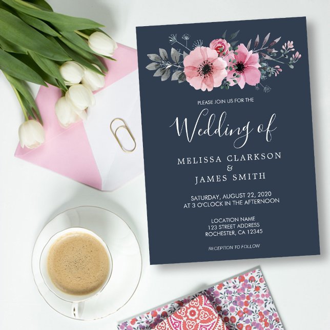 Invitación Boda de flores acuáticas de estilo rústico moderno (Modern rustic elegant watercolor flowers Wedding Invitation. Wonderful invitation for your wedding.)