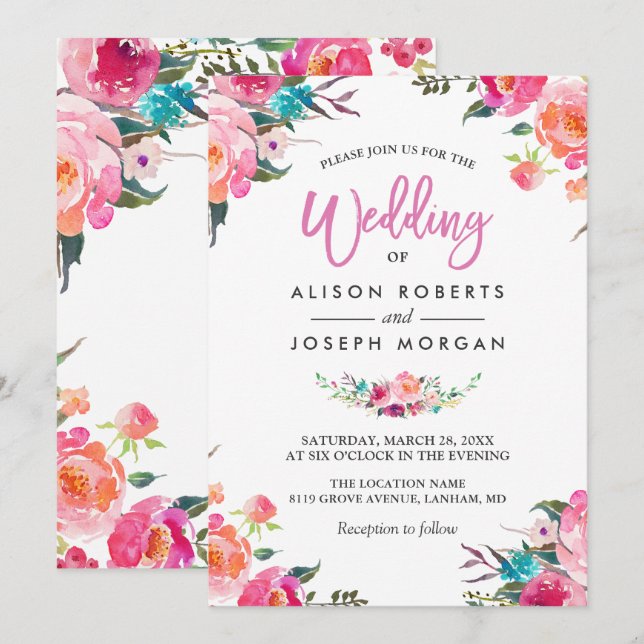 Invitación Boda de flores acuáticas de flores de flores flora (Anverso / Reverso)