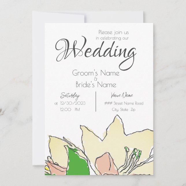 Invitación Boda de flores amarillas (Anverso)