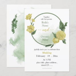 Invitación boda de flores amarillas de color verde