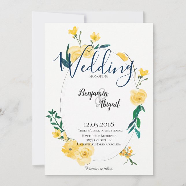 Invitación Boda de flores amarillas de primavera simple y ele (Anverso)