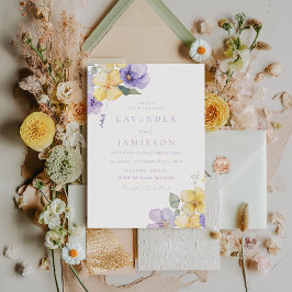Invitación Boda de flores amarillas moradas y soleadas de lav