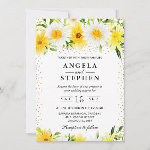 Invitación Boda de Flores Amarillas y Margaritas al Acuarela