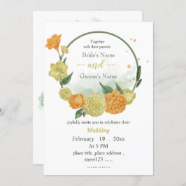 Invitación boda de flores amarillas y naranjas verde