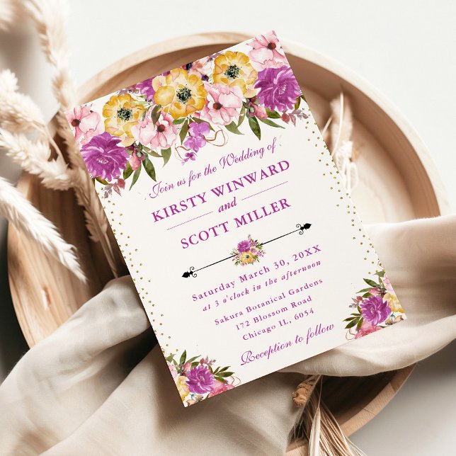Invitación Boda de flores amarillas y rosadas de verano (Subido por el creador)