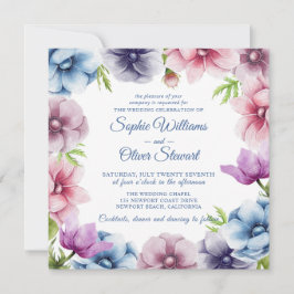 Invitación Boda de flores anémónicas de color agua