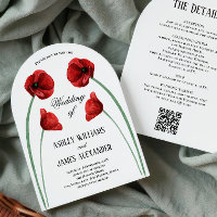 Boda de flores arqueadas de amapola roja todo en u