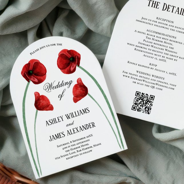 Invitación Boda de flores arqueadas de amapola roja todo en u (Subido por el creador)