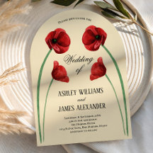 Boda de flores arqueadas de amapola roja todo en u