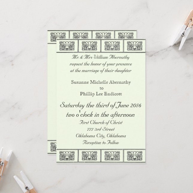 Invitación Boda de Flores Art Deco Vintage (Anverso/Reverso In Situ)