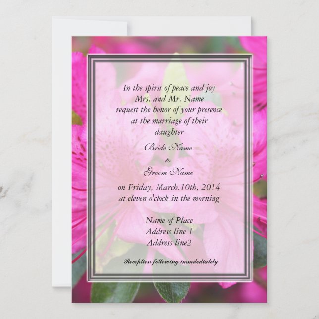 Invitación boda de flores azalea rosa bonito (Anverso)
