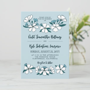Invitación Boda de Flores Azul Blanco Folksy