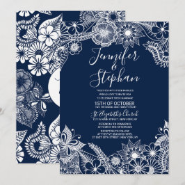 Invitación Boda de Flores Azul de la Marina Blanca