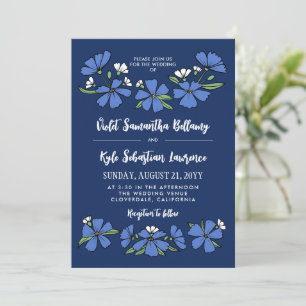 Invitación Boda de Flores Azul Folksy