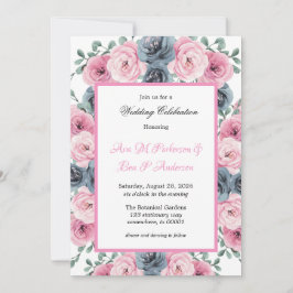 Invitación Boda de flores azul rosadas y turbias
