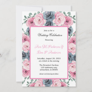 Invitación Boda de flores azul rosadas y turbias
