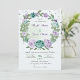Invitación boda de flores azul violeta verde