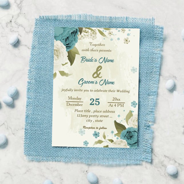 Invitación boda de flores azules blancas (Subido por el creador)