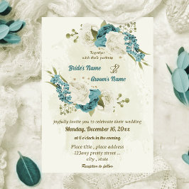 Invitación boda de flores azules blancas