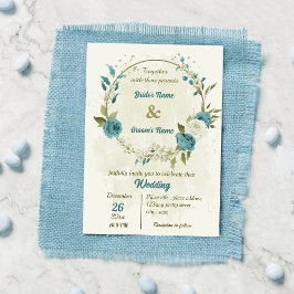 Invitación boda de flores azules blancas