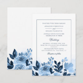 Invitación Boda de flores azules de acuarela moderna