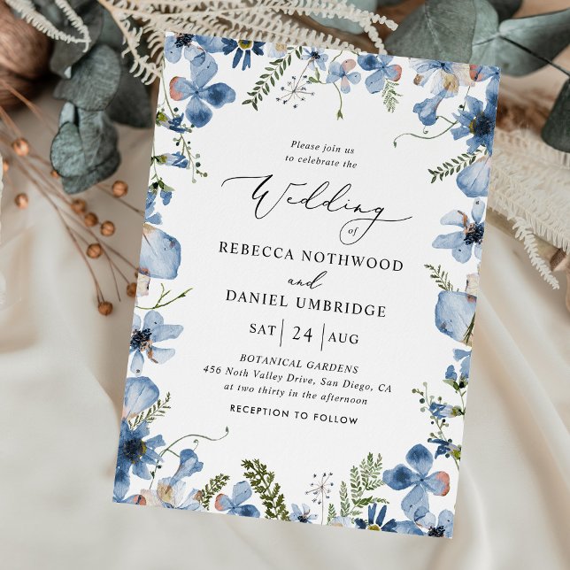 Invitación Boda de flores azules de estilo moderno (Subido por el creador)