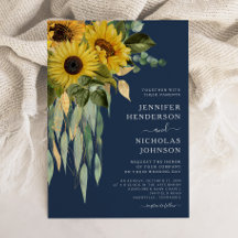 Boda de flores azules de girasol y eucalipto