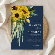Boda de flores azules de girasol y eucalipto