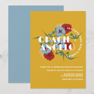 Invitación Boda de flores azules de mostaza mexicana 