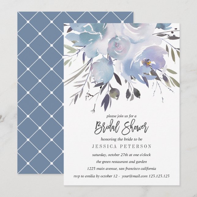 Invitación Boda  de flores azules de sueño fiesta de ducha de (Anverso / Reverso)