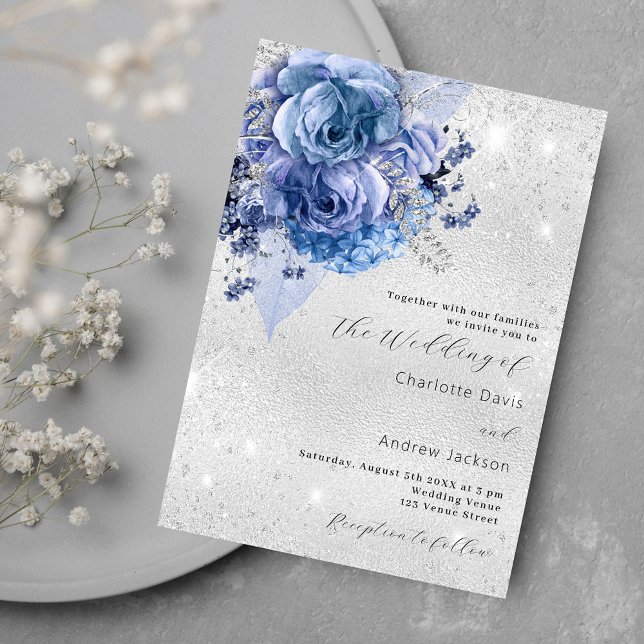Invitación Boda de flores azules plateadas (Subido por el creador)