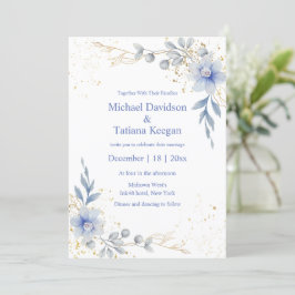 Invitación boda de flores azules polvorientas clásicas