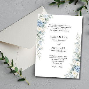 Invitación Boda de flores azules polvorientas con nombres de 