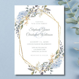 Invitación Boda de flores azules polvorientas en marco geomét