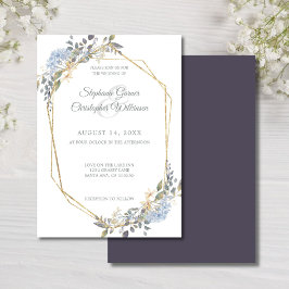 Invitación Boda de flores azules polvorientas en marco geomét