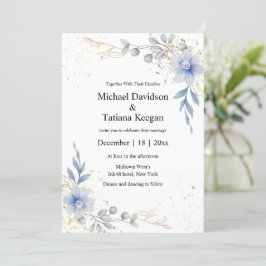 Invitación boda de flores azules polvorientas y elegantes